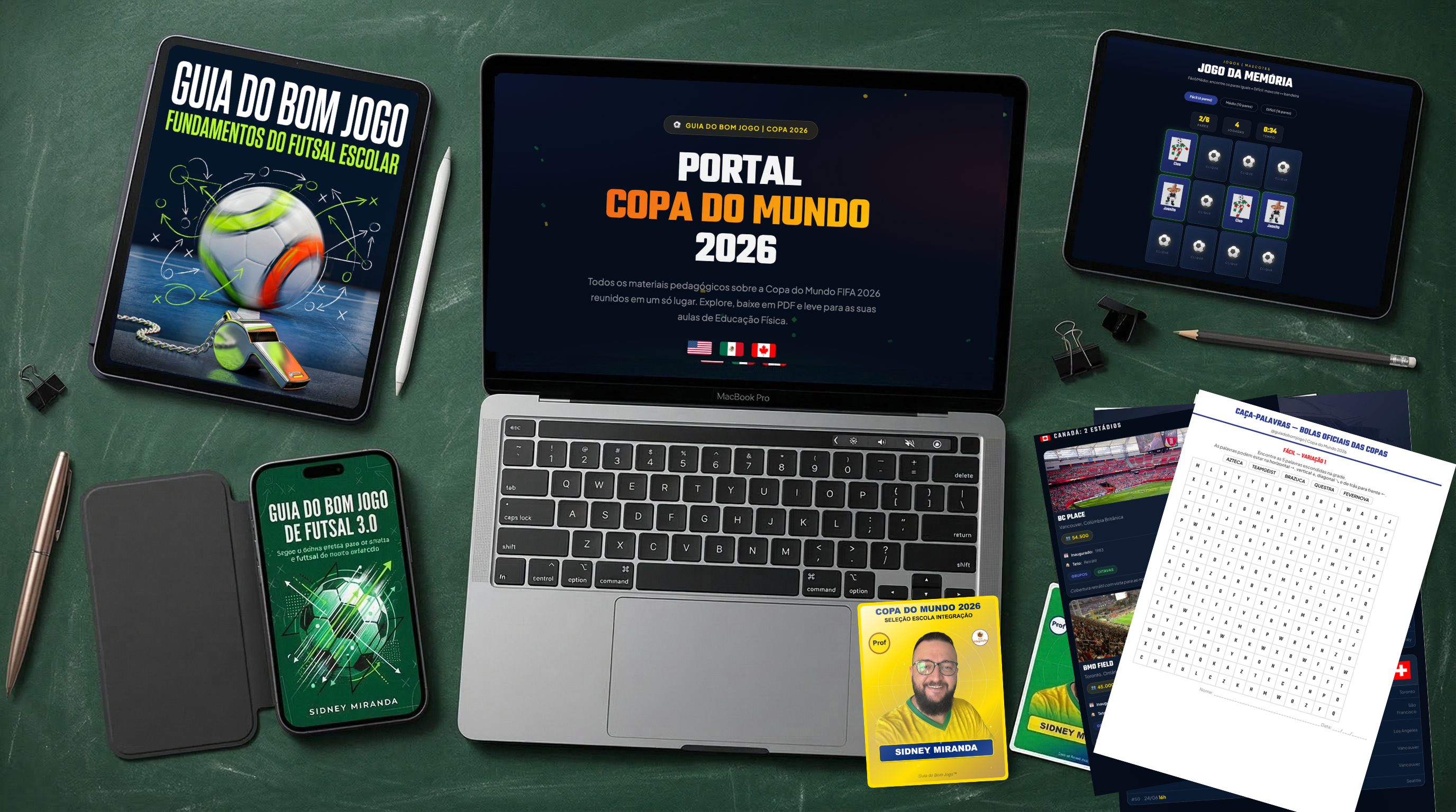Todos os entregáveis do Guia do Bom Jogo - Copa do Mundo 2026: e-book, portal, planilha, baralho, figurinhas e atividades